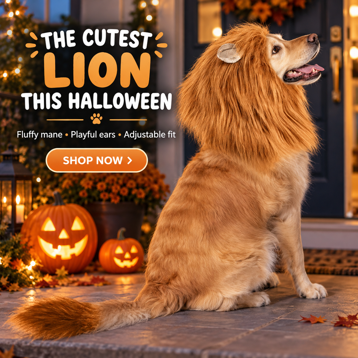 Adjustable Dog Lion Mane with Ears – Halloween Costume