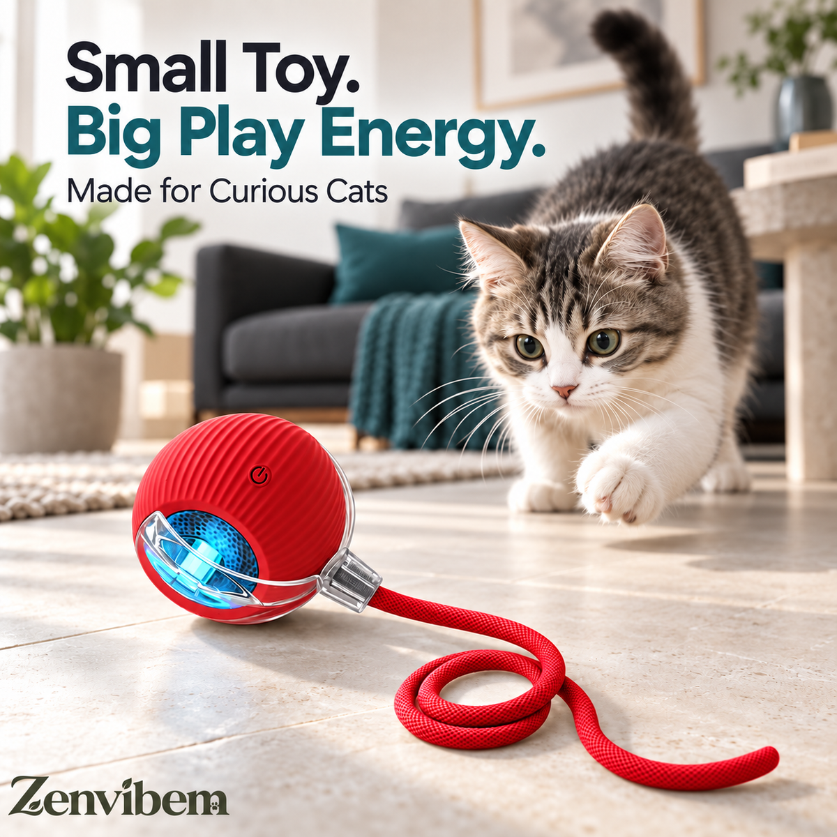Automatic Rolling Cat Ball – Rechargeable with Rope Tail