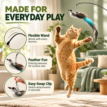 Interactive Feather Cat Wand with Suction Base