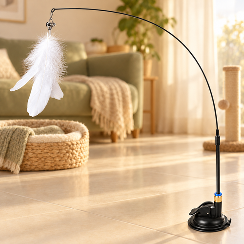 Interactive Feather Cat Wand with Suction Base