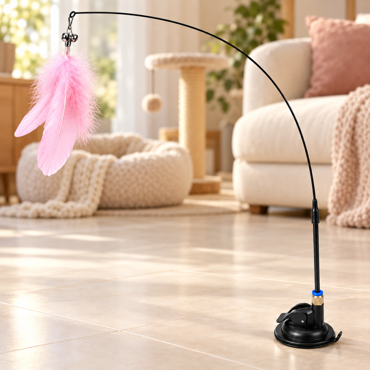 Interactive Feather Cat Wand with Suction Base