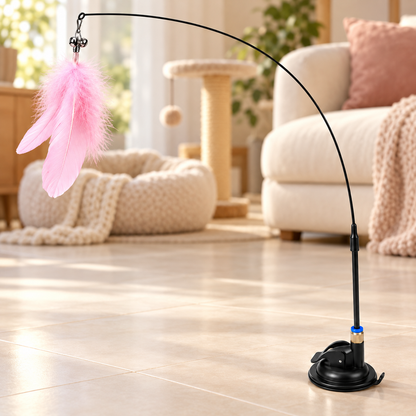 Interactive Feather Cat Wand with Suction Base