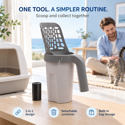 2-in-1 Cat Litter Scoop with Waste Bag Holder