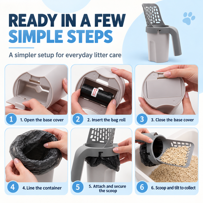 2-in-1 Cat Litter Scoop with Waste Bag Holder