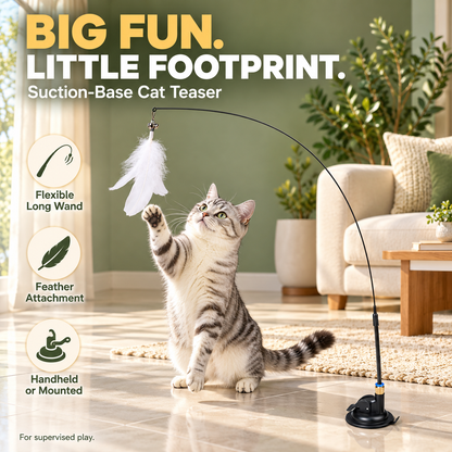 Interactive Feather Cat Wand with Suction Base