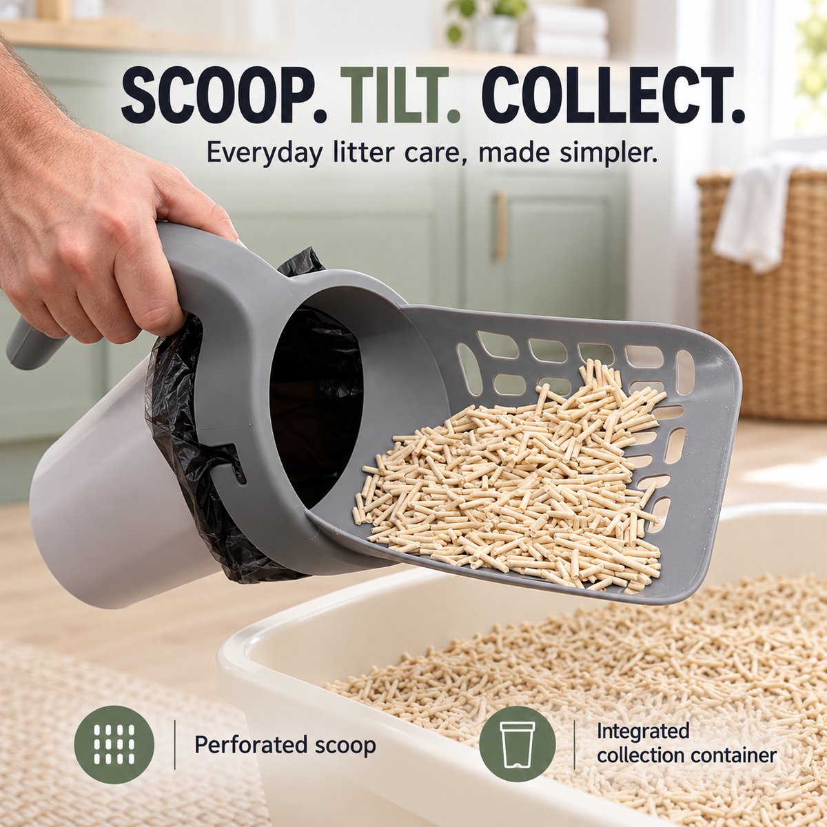 2-in-1 Cat Litter Scoop with Waste Bag Holder