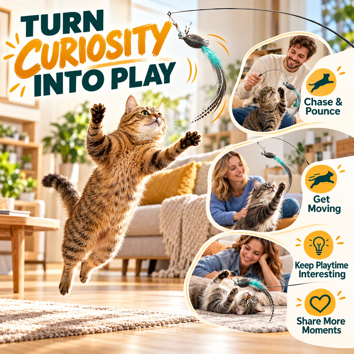 Interactive Feather Cat Wand with Suction Base