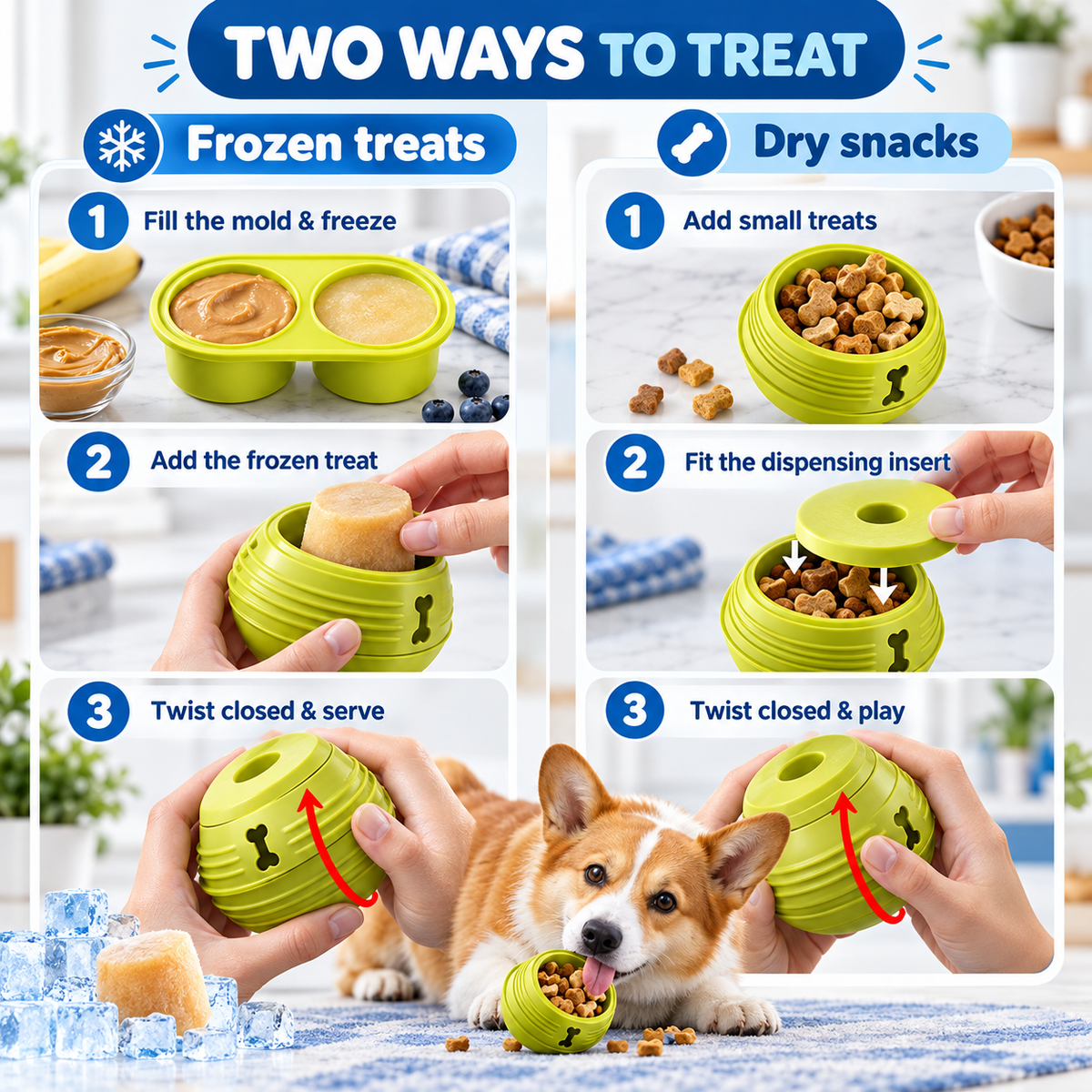 Refillable Dog Treat Toy with DIY Freezer Tray