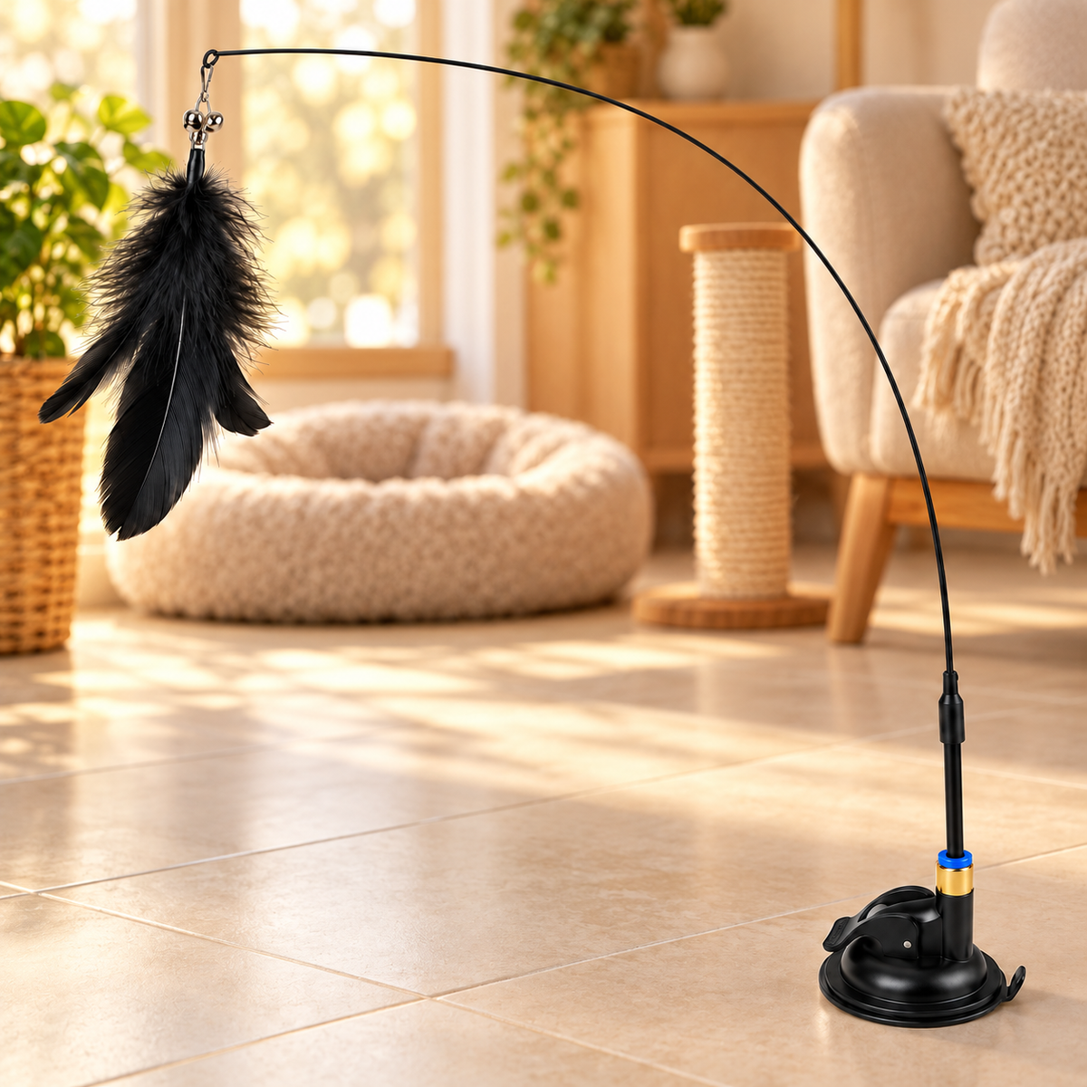 Interactive Feather Cat Wand with Suction Base