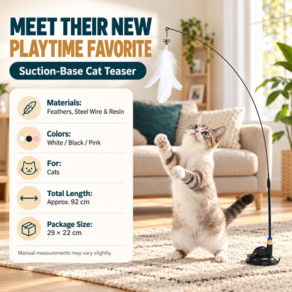 Interactive Feather Cat Wand with Suction Base