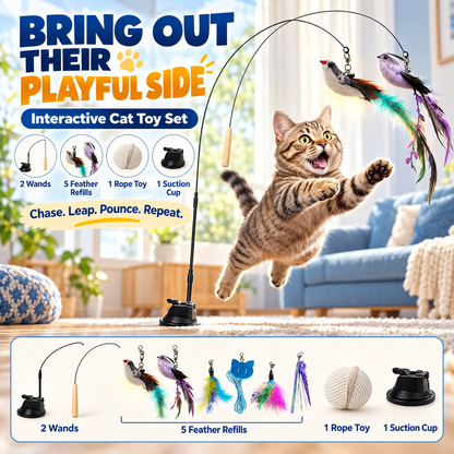 Interactive Feather Cat Wand with Suction Base