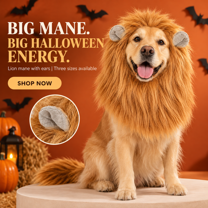 Adjustable Dog Lion Mane with Ears – Halloween Costume