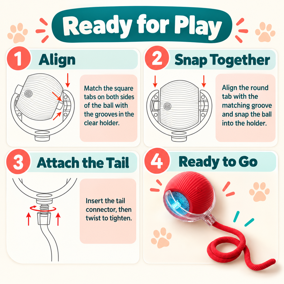 Automatic Rolling Cat Ball – Rechargeable with Rope Tail