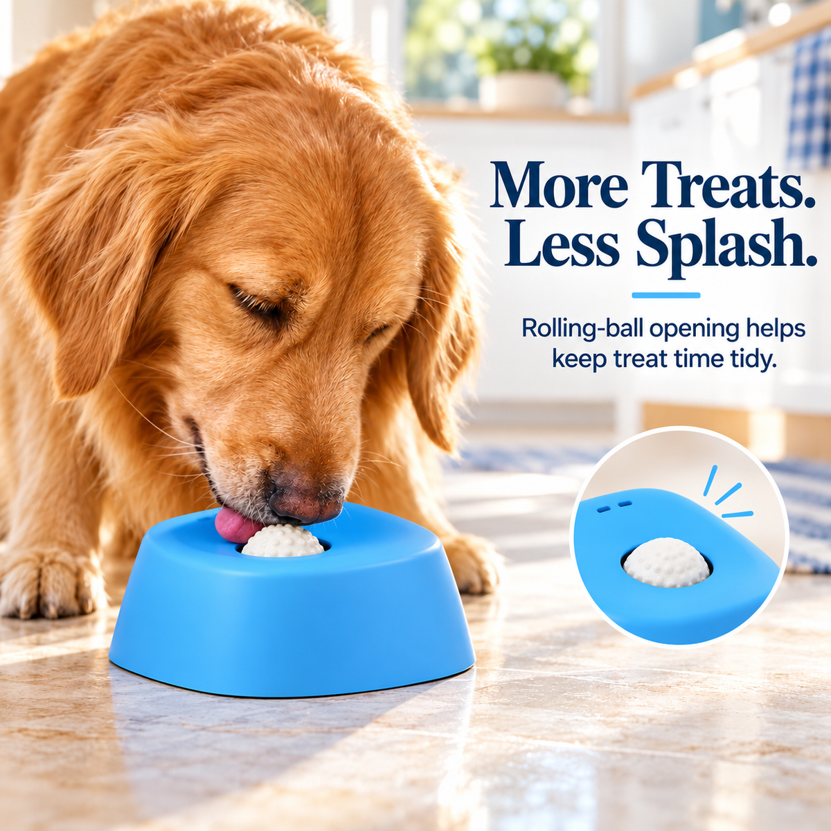 Rolling Ball Pet Treat Bowl – Slow Licking, Less Splash