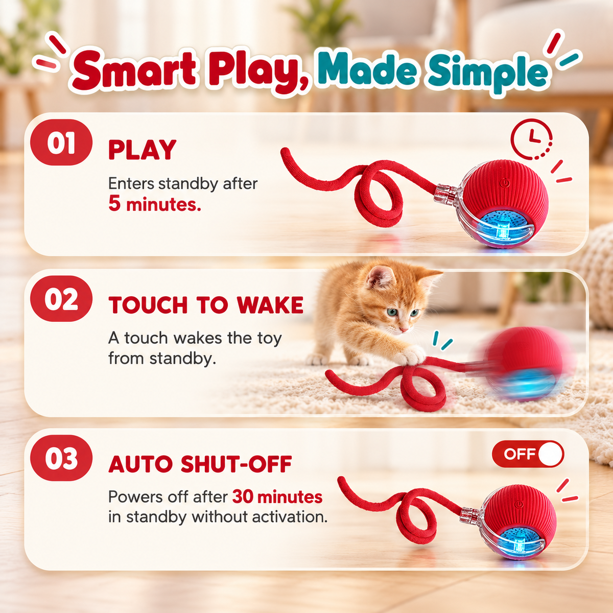 Automatic Rolling Cat Ball – Rechargeable with Rope Tail