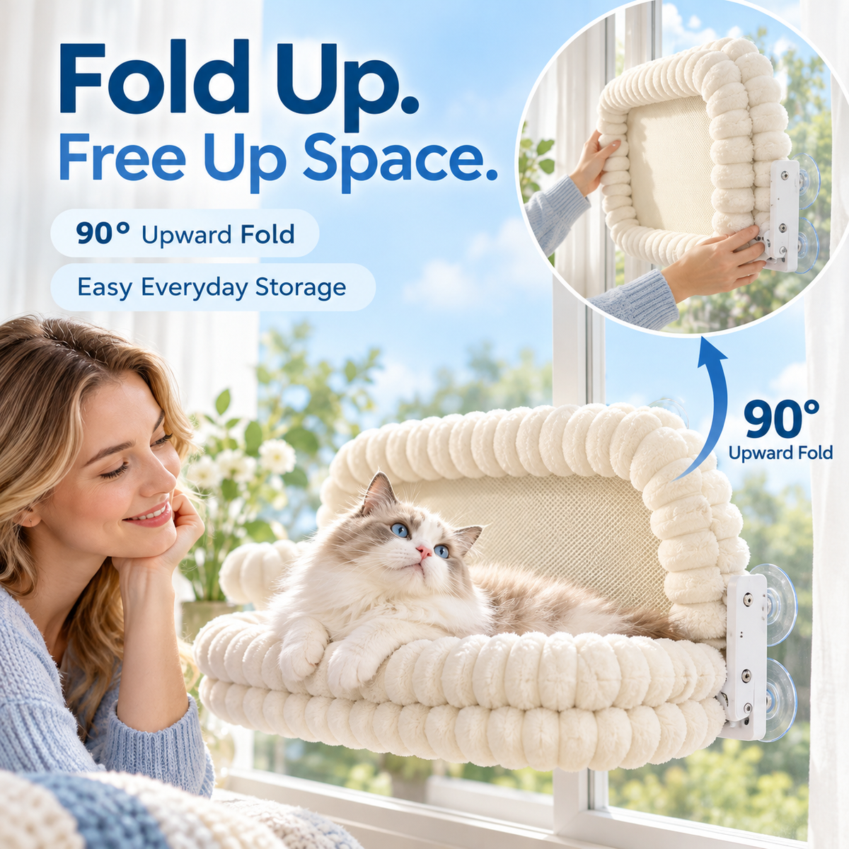 Foldable Cat Window Perch – Cord-Free & Washable