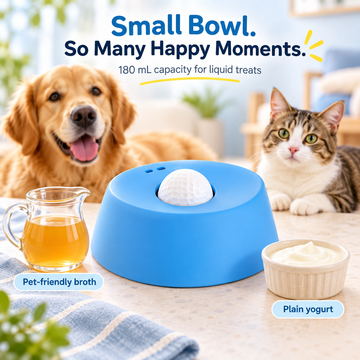 Rolling Ball Pet Treat Bowl – Slow Licking, Less Splash