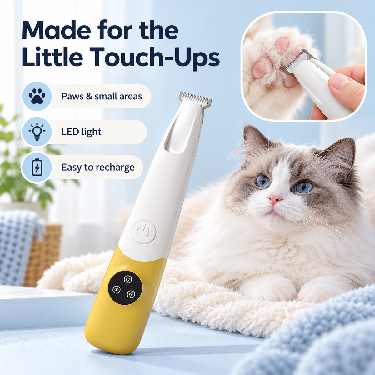 Quiet Cordless Pet Paw Trimmer with LED Light