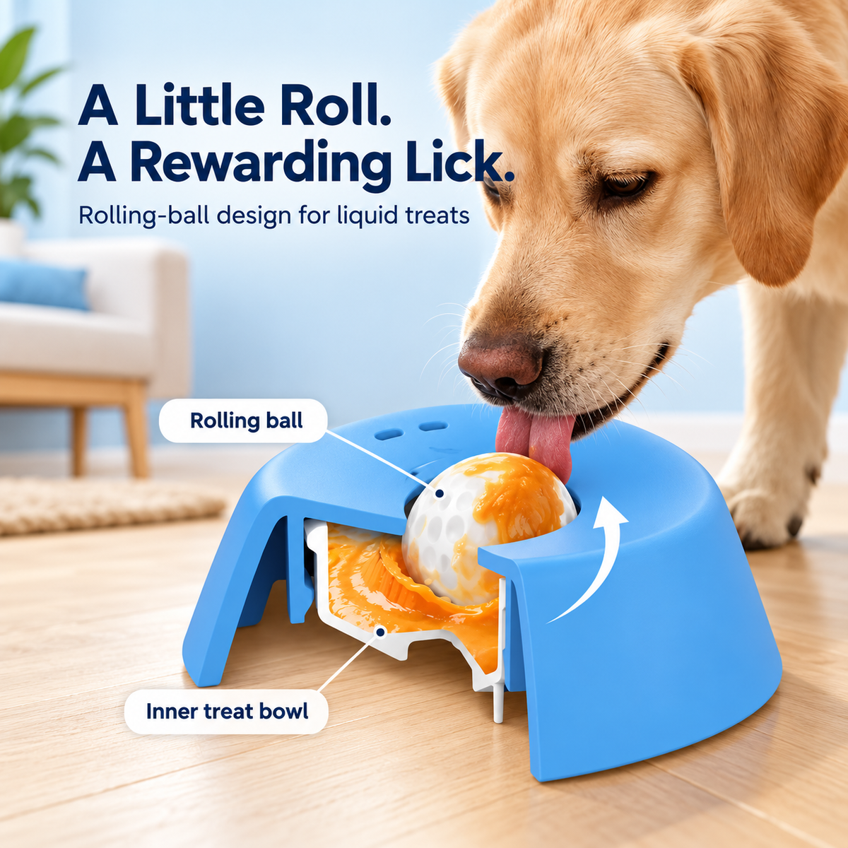 Rolling Ball Pet Treat Bowl – Slow Licking, Less Splash