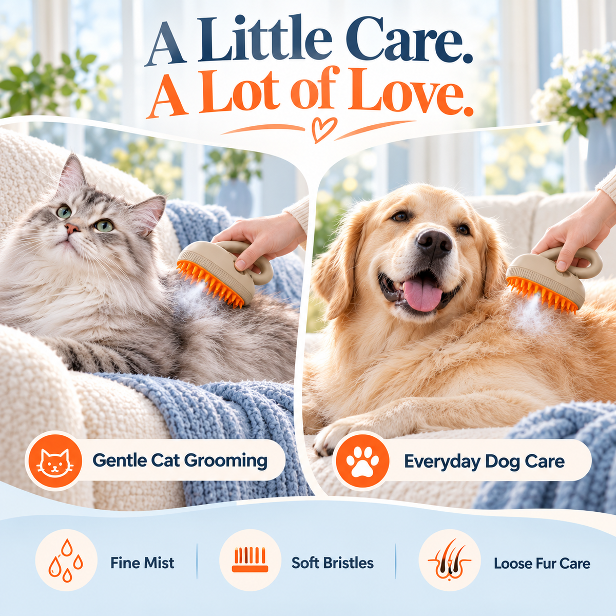 Pet Mist Grooming Brush – Soft Bristles & Loose Fur Care