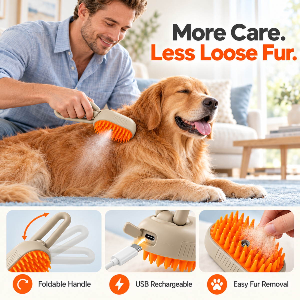 Pet Mist Grooming Brush – Soft Bristles & Loose Fur Care