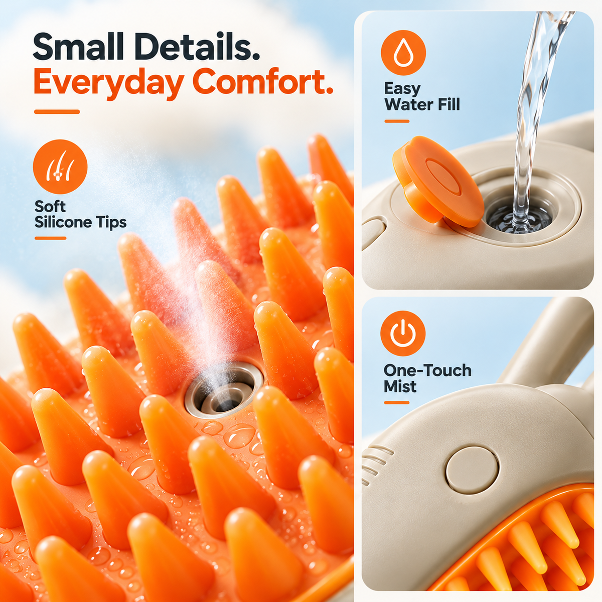 Pet Mist Grooming Brush – Soft Bristles & Loose Fur Care