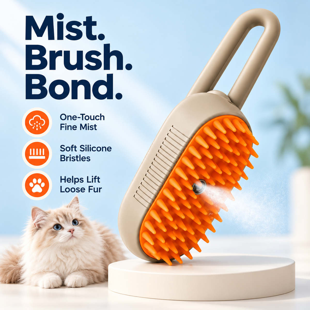Pet Mist Grooming Brush – Soft Bristles & Loose Fur Care
