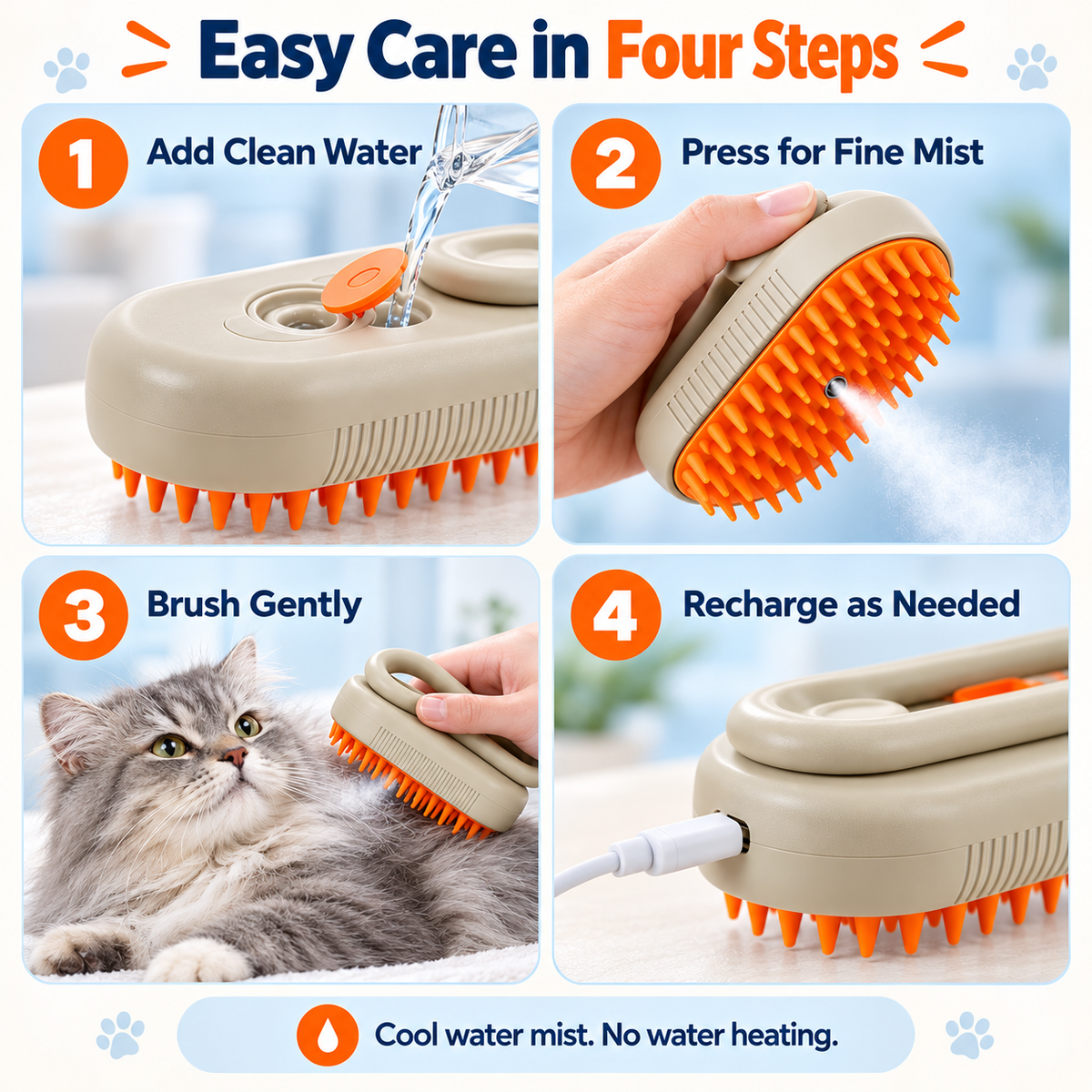 Pet Mist Grooming Brush – Soft Bristles & Loose Fur Care