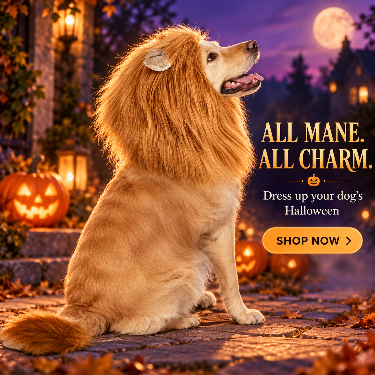Adjustable Dog Lion Mane with Ears – Halloween Costume