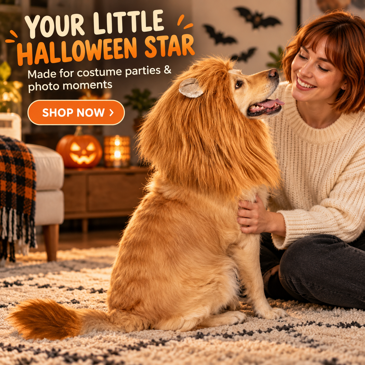 Adjustable Dog Lion Mane with Ears – Halloween Costume
