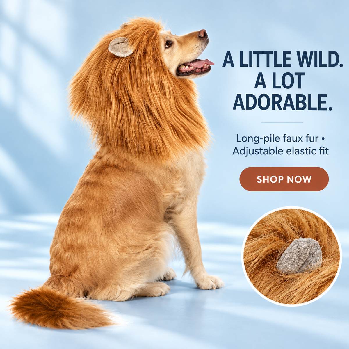 Adjustable Dog Lion Mane with Ears – Halloween Costume