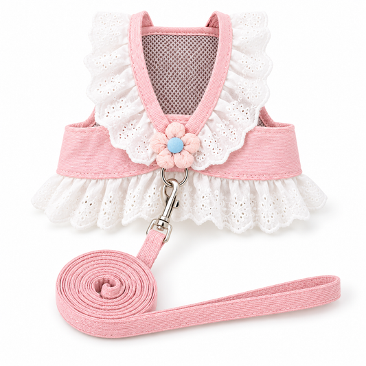 Pink Lace Cat & Small Dog Harness with Leash Set